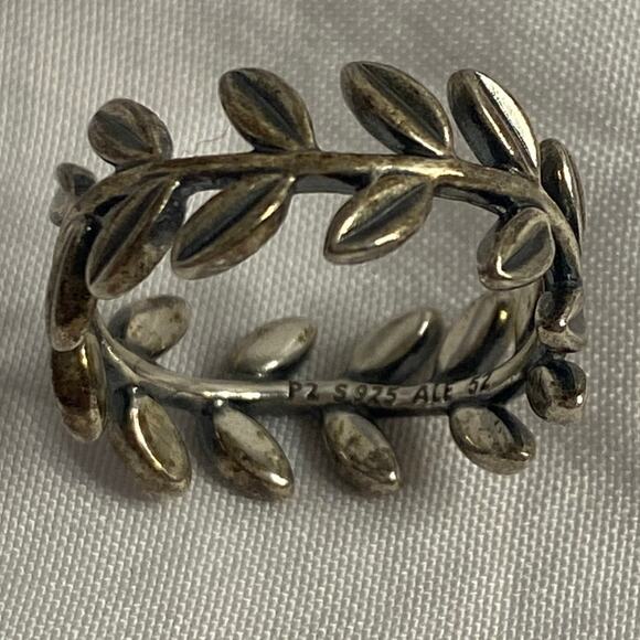 Boho Olive Leaf Band Ring Silver 925 Pandora Size 6 - Picture 4 of 7